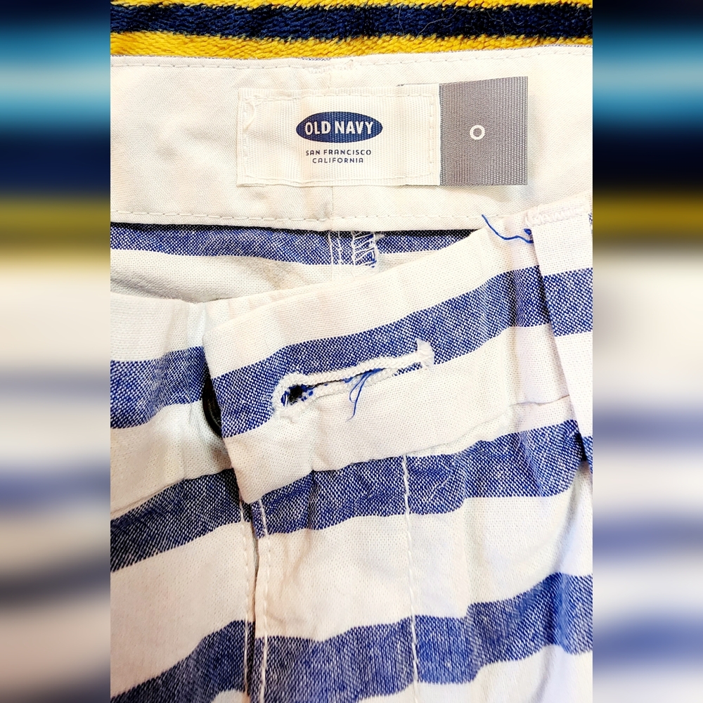 Old Navy Blue White Striped Linen Blend Everyday Shorts Women's Size 0 Coastal - Picture 3 of 9